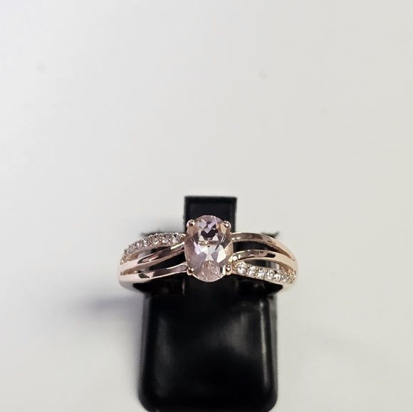 Morganite & White Zircon Ring 18k Rose Gold over 925 Size 6! - Picture 8 of 8